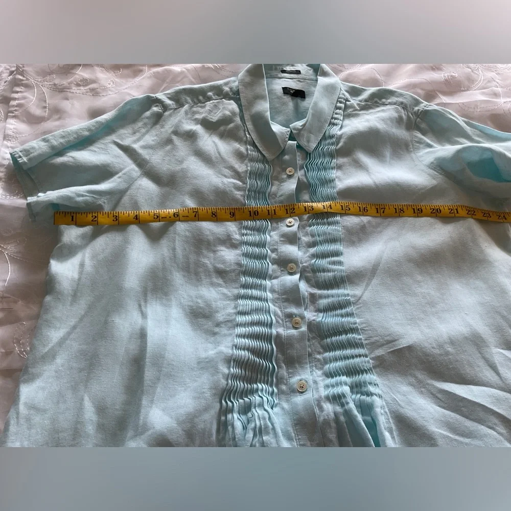 Talbots Women’s 2X Pure Irish Linen Teal Mist Short Sleeve Top - Picture 4 of 12